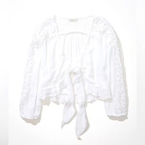 American Eagle Cropped Crochet Tie-front Shirt Top